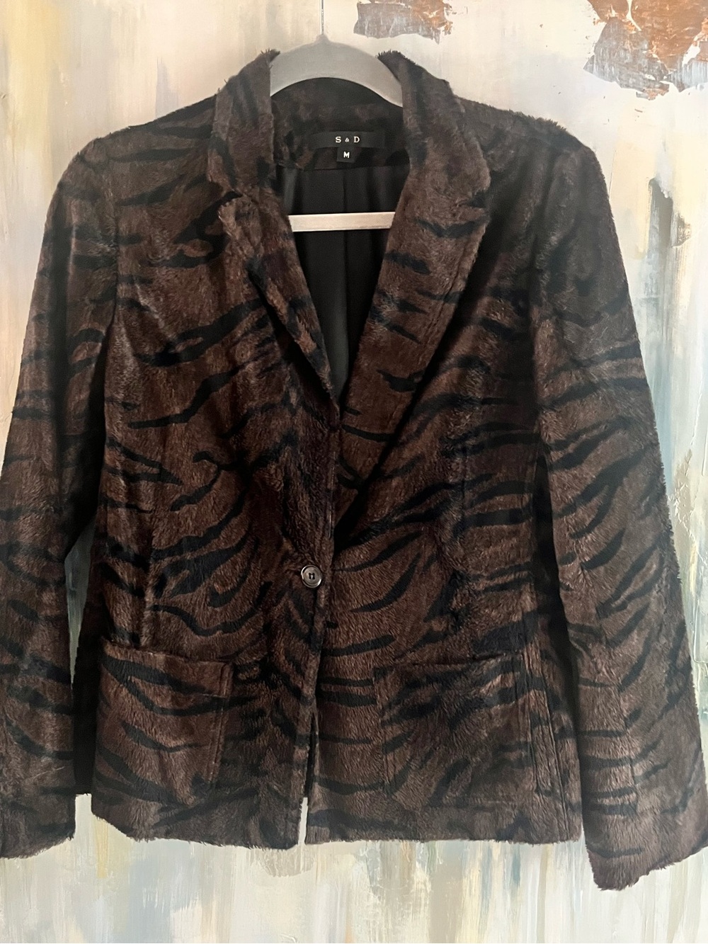 S&D Brown and Black Faux Fur Tiger-Stripe Blazer